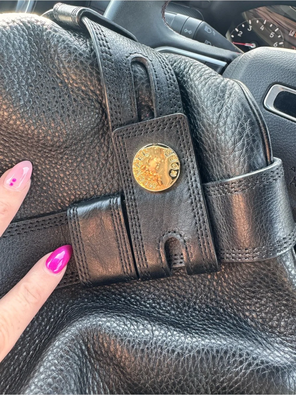 Michael Kors Black Leather Shoulder Bag with Gold-Tone Accents